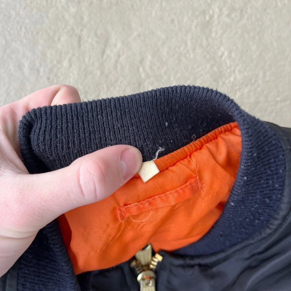 Harry Fox & Associates MA-1 Flight Jacket Mens Large Black Reversible Orange
